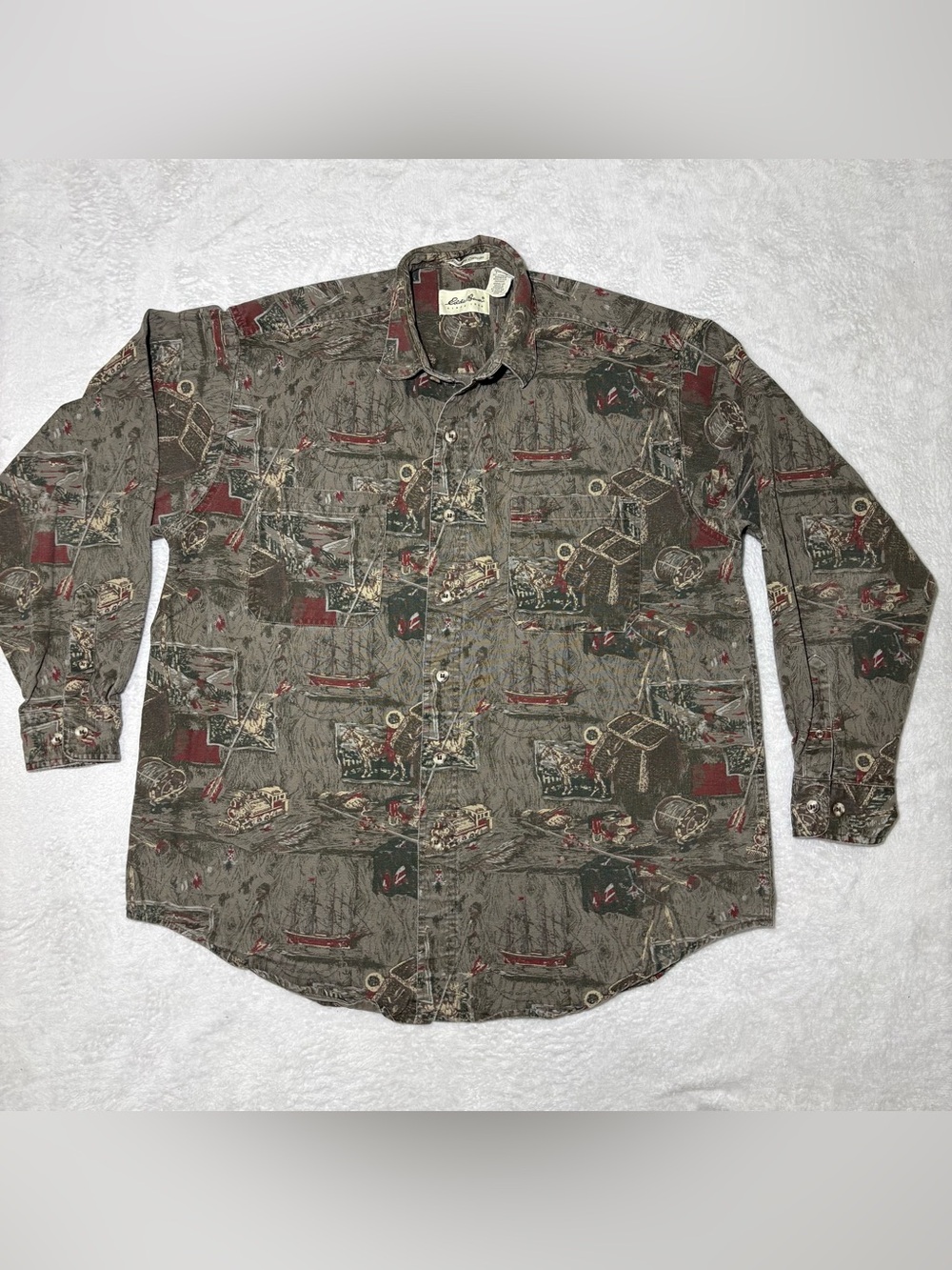 Eddie Bauer Mens Size L Elkhorn Canvas Long Sleeve Button Shirt Hunting Fishing